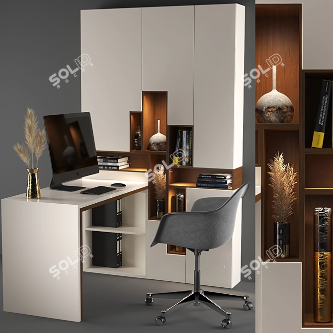 Sleek White Shelf Set 3D model image 1