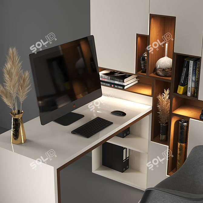 Sleek White Shelf Set 3D model image 2