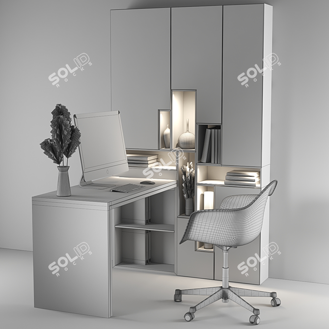 Sleek White Shelf Set 3D model image 3