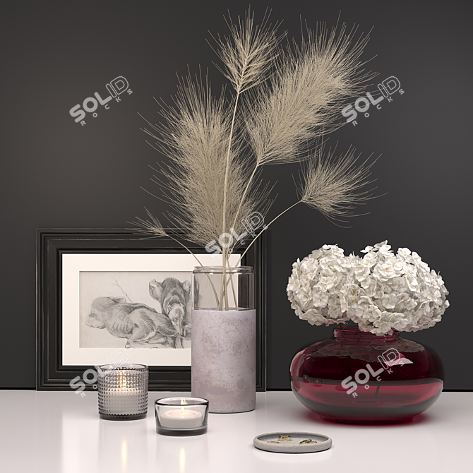 Elegant Dried Floral Hydrangea Set 3D model image 1