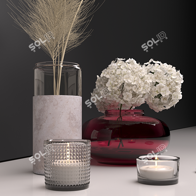 Elegant Dried Floral Hydrangea Set 3D model image 2