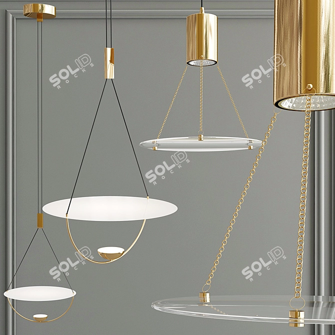 Elegant Golden Pendant Lamp Duo 3D model image 1