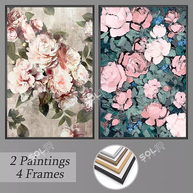 Elegant Wall Art Set with Frames 3D model image 1