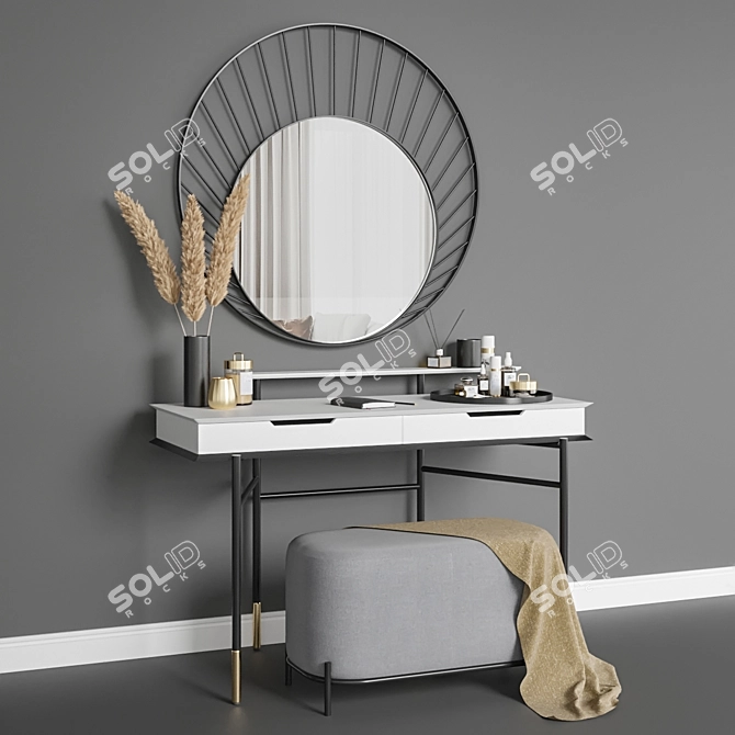 Elegant Vanity Set with Mirror 3D model image 1
