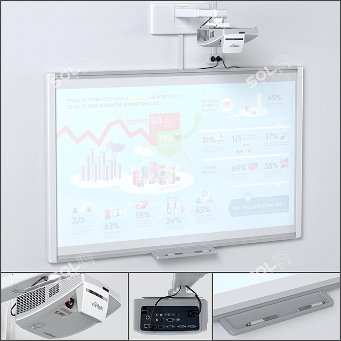 Interactive Education Set: Smart SBM685 Whiteboard with Vivitek DH758UST Projector and Mount 3D model image 1