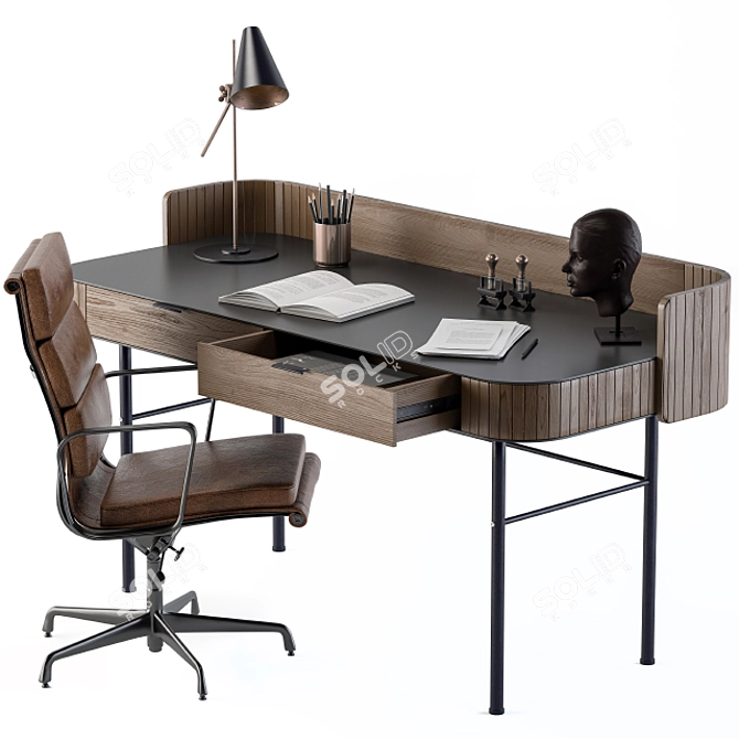 Retro Wooden Office Desk 3D model image 1