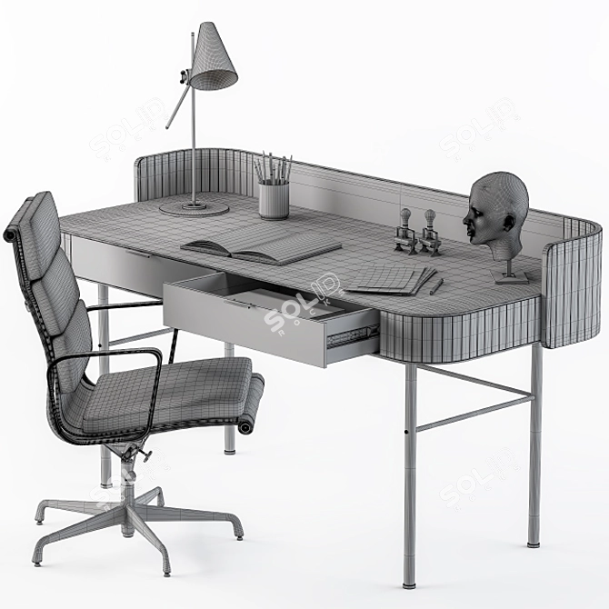 Retro Wooden Office Desk 3D model image 5