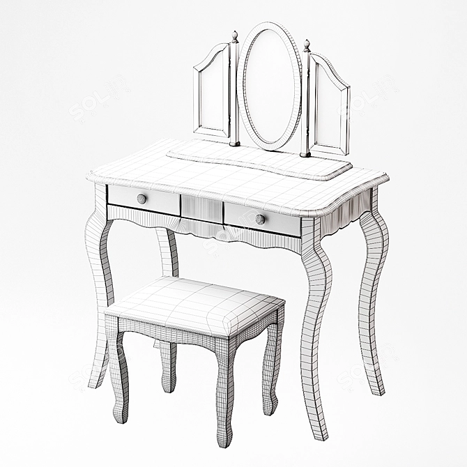 Elegant Soupir Dressing Table & Stool 3D model image 3