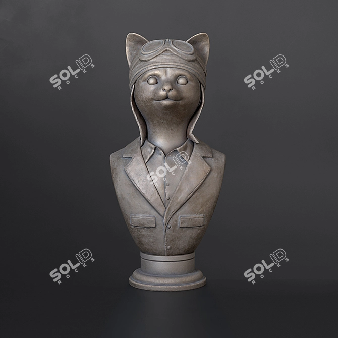 Feline Flyer: Cat Pilot Bust 3D model image 1