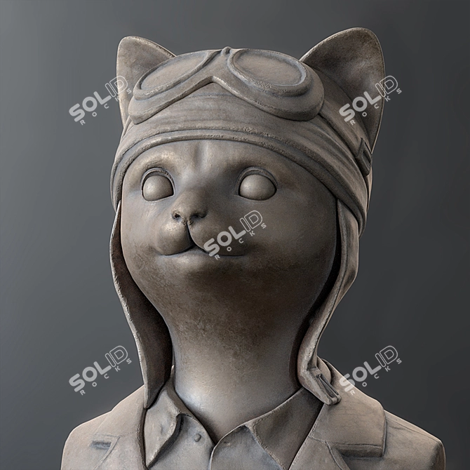 Feline Flyer: Cat Pilot Bust 3D model image 4