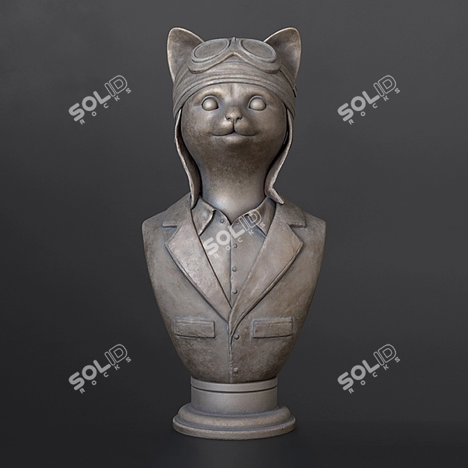 Feline Flyer: Cat Pilot Bust 3D model image 6