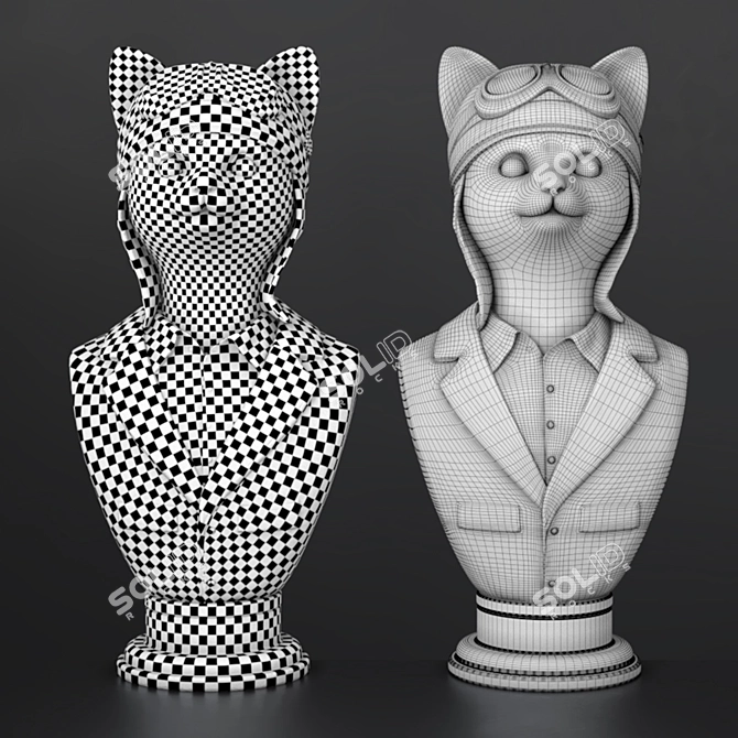 Feline Flyer: Cat Pilot Bust 3D model image 9