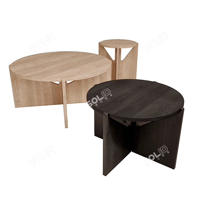 Scandi Oak Stool & Table 3D model image 1