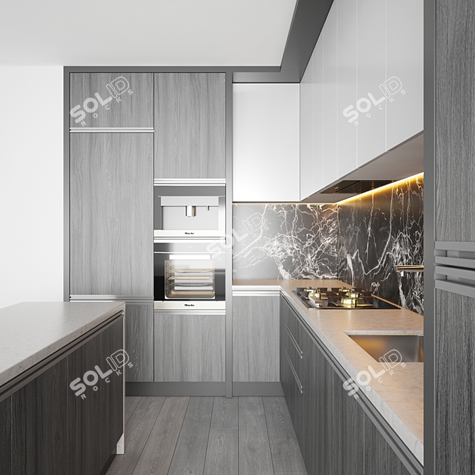 Kitchen 021: 3Dmax 2015 Model with Gas Hob, Sink, Oven, and Hood 3D model image 3