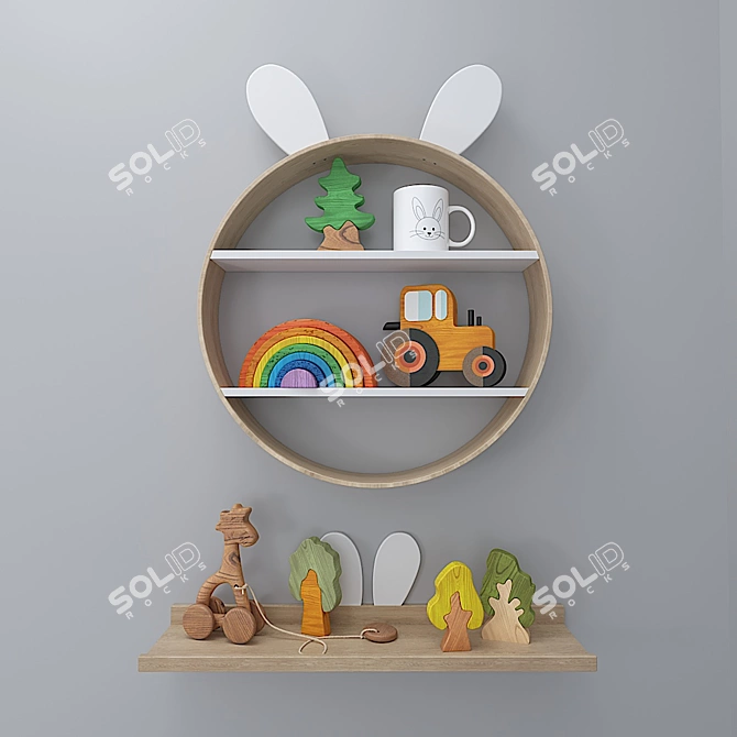 Zara Home Kids Shelf: Puzzle Set & Mug 3D model image 1