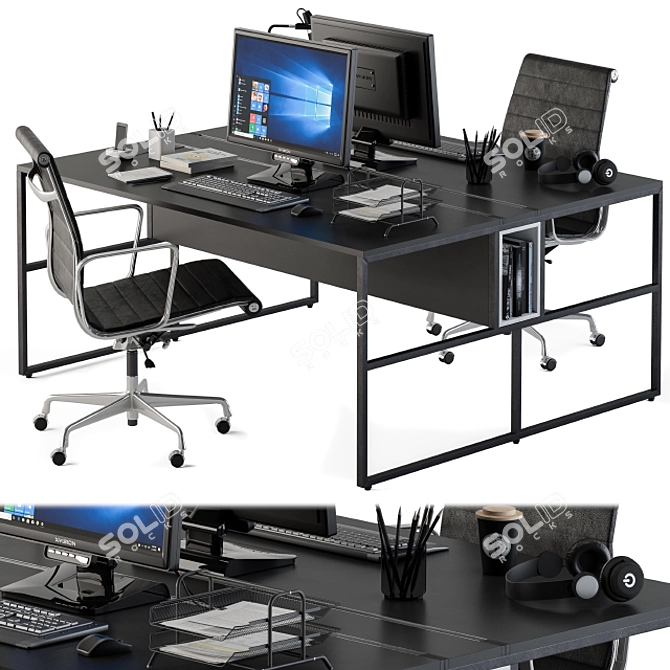 Black Employee Office Furniture Set 3D model image 1