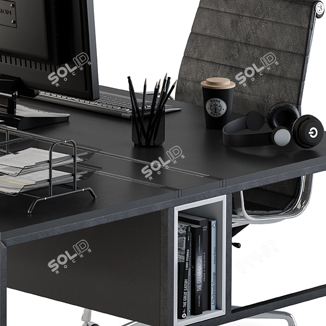 Black Employee Office Furniture Set 3D model image 2