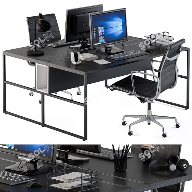 Black Employee Office Furniture Set 3D model image 4