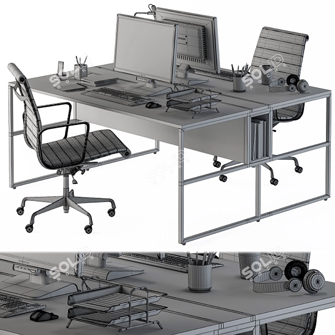 Black Employee Office Furniture Set 3D model image 5