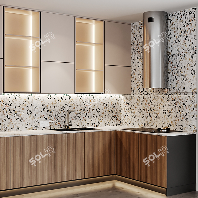 Modern Kitchen with Fulgor Milano Appliances 3D model image 2