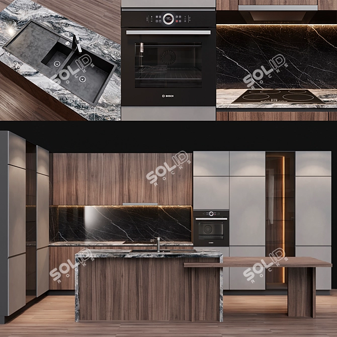 Modern Kitchen Island Set 3D model image 1