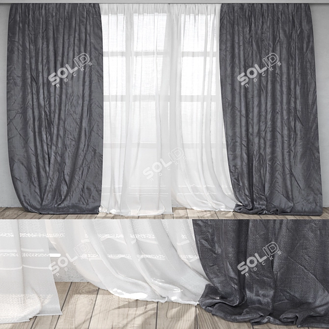 Elegant White Sheer Curtains 3D model image 1