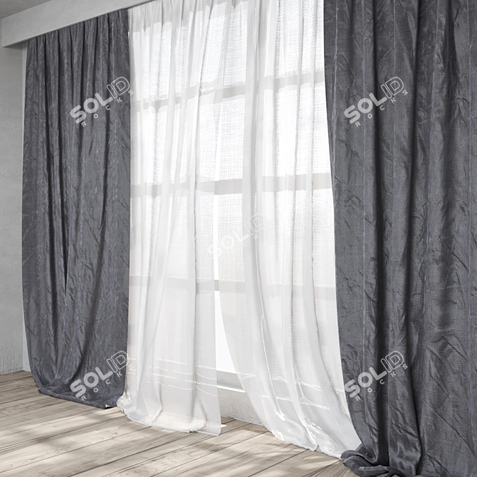 Elegant White Sheer Curtains 3D model image 2