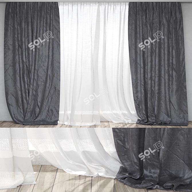 Elegant White Sheer Curtains 3D model image 4