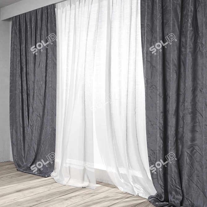 Elegant White Sheer Curtains 3D model image 5