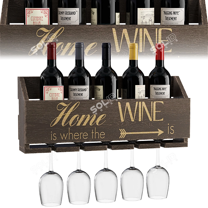 Elegance in Wine: 5-Bottle Wall Rack 3D model image 1