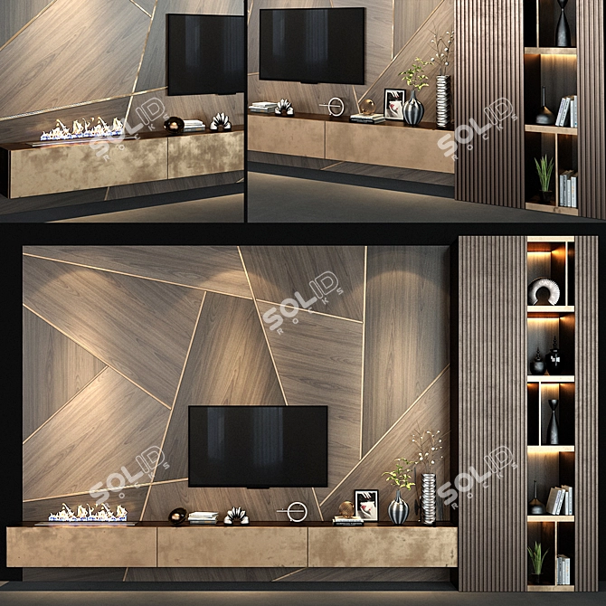 Modern TV Wall Set 140 3D model image 1