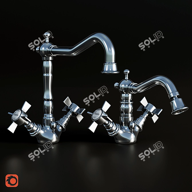 Elegant Chrome Faucets Set 3D model image 1