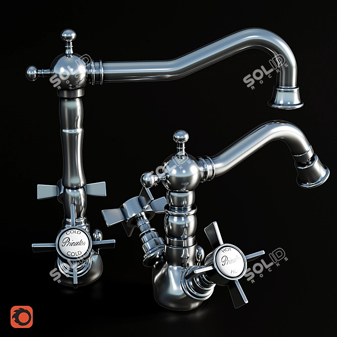 Elegant Chrome Faucets Set 3D model image 2