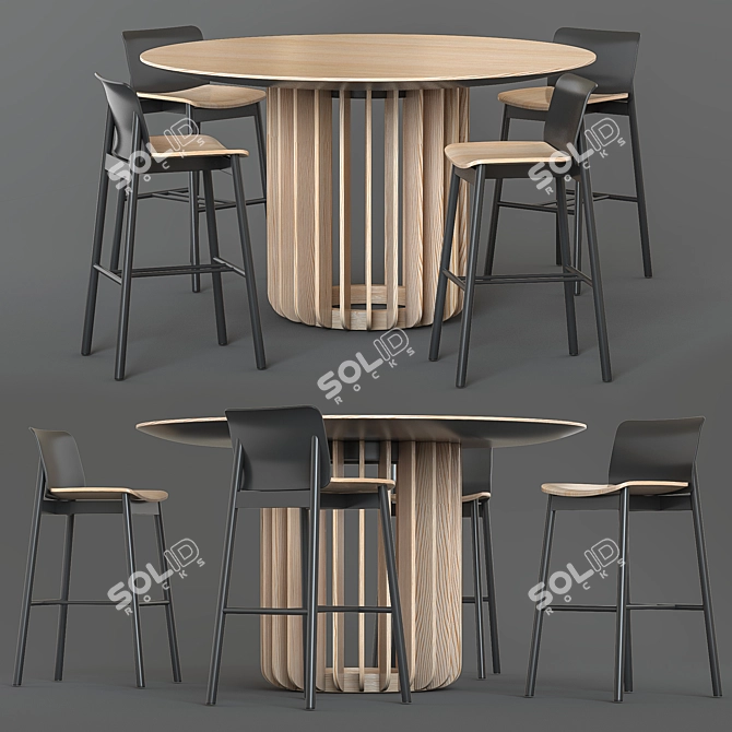 Modern Round Table & Chair Set 3D model image 1