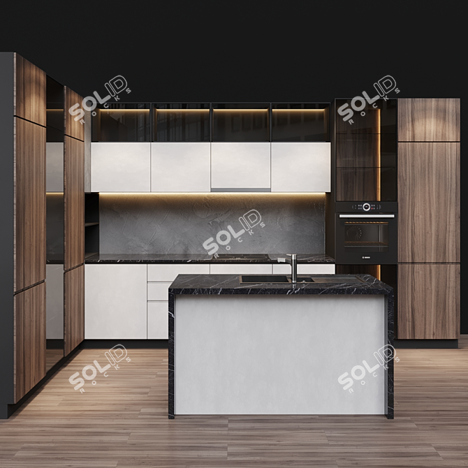 Modern Kitchen Island Set 3D model image 1