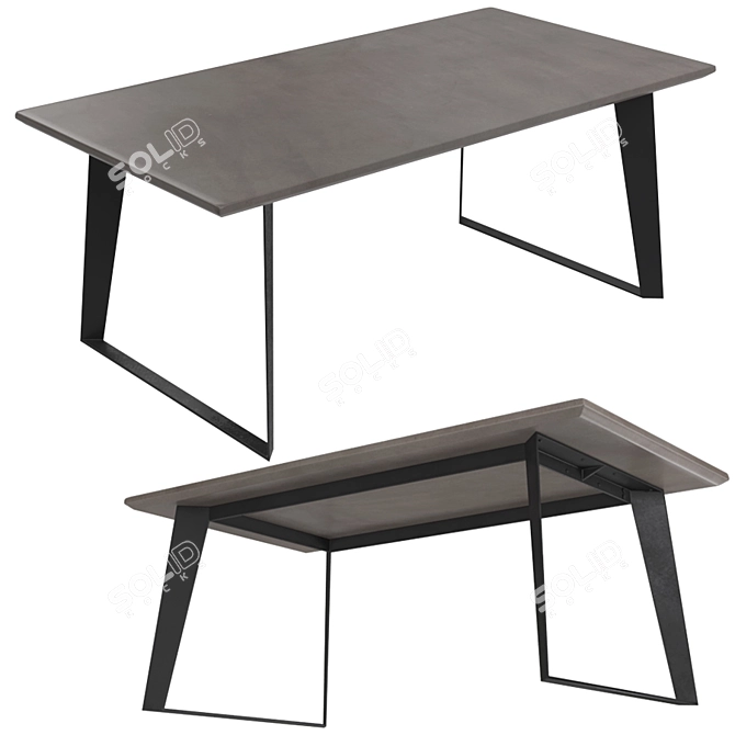 Rustic Concrete Resin Top Dining Table 3D model image 1