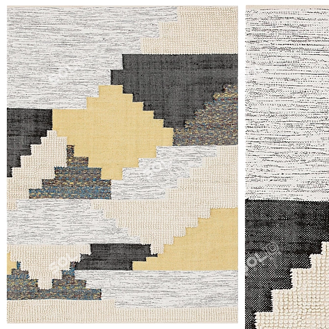 Patch Wool Rug: Handwoven Elegance 3D model image 1