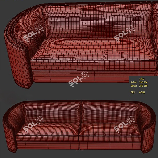 Renaissance-inspired Velvet Upholstered Wales II Sofa 3D model image 3