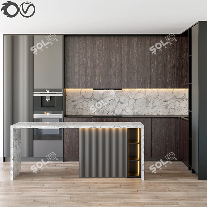 Modern Kitchen Island with Open Dimensions 3D model image 1