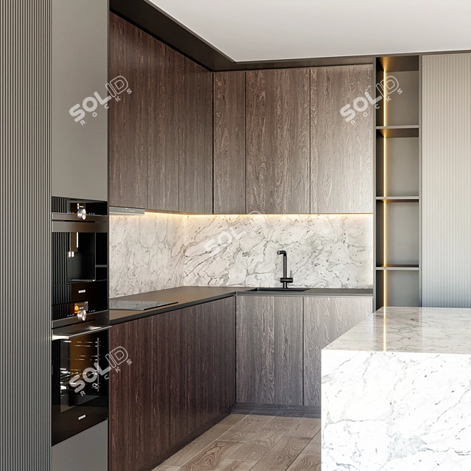 Modern Kitchen Island with Open Dimensions 3D model image 2