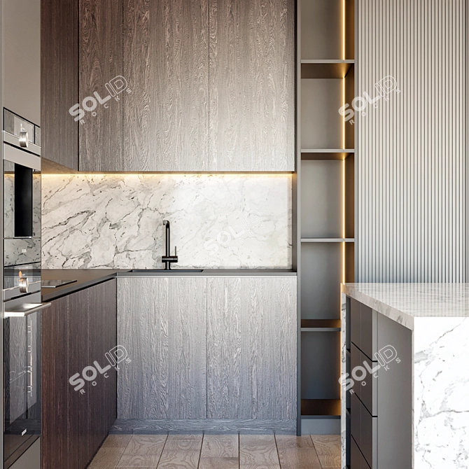 Modern Kitchen Island with Open Dimensions 3D model image 3