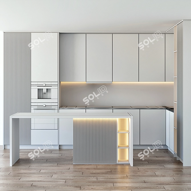 Modern Kitchen Island with Open Dimensions 3D model image 5