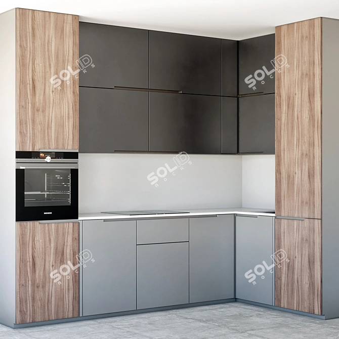 Sleek Modern Kitchen Set 3D model image 1