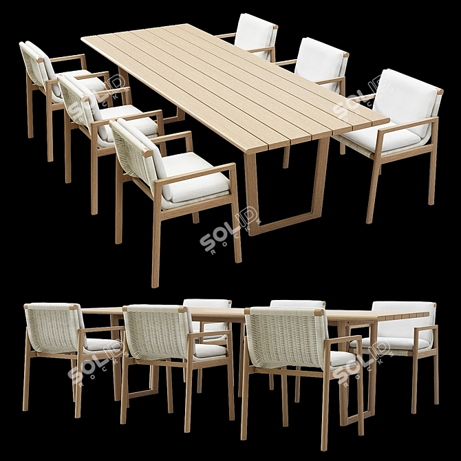 Teak Mesa Dining Set 3D model image 1