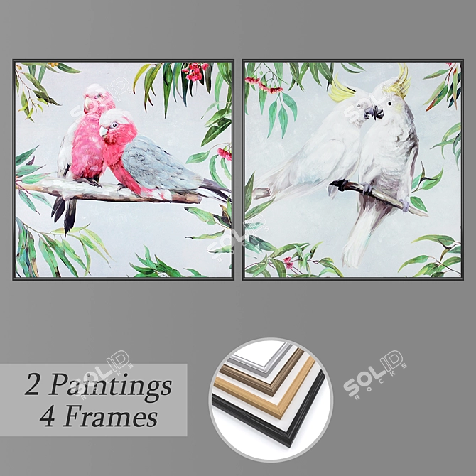 Artistic Wall Decor Set with Frame Options 3D model image 1