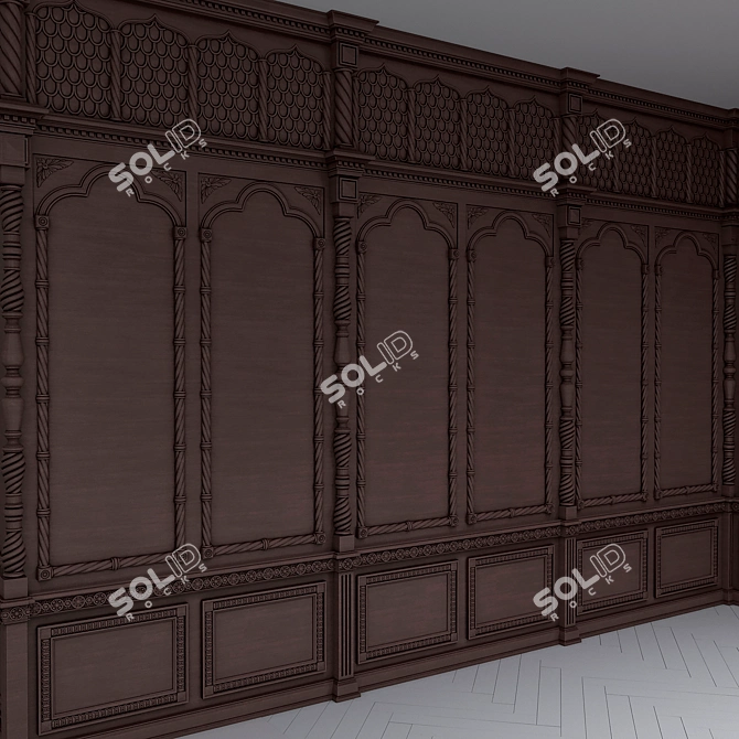 Versatile Wooden Wall Panels - Boiserie INT-027 3D model image 1