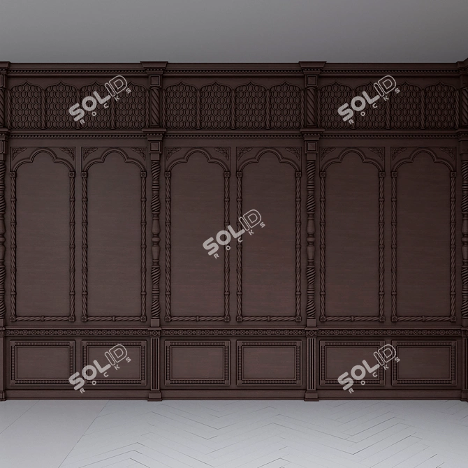 Versatile Wooden Wall Panels - Boiserie INT-027 3D model image 2