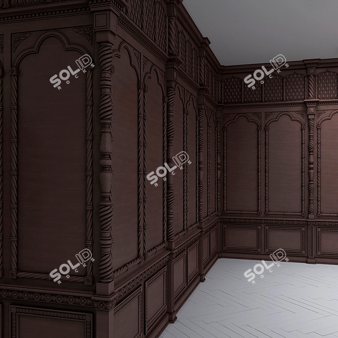 Versatile Wooden Wall Panels - Boiserie INT-027 3D model image 3