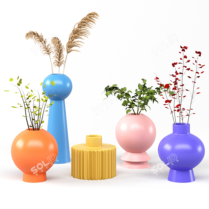 Elegant Ceramic Vase Set: DEI QI Collection 3D model image 1