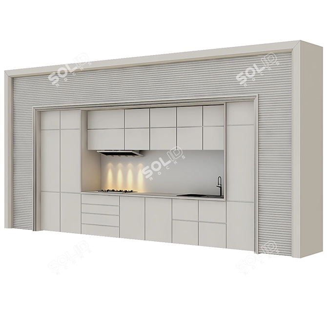 Modern Wooden Kitchen 3D model image 2